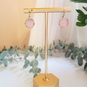 𝅺GOLDTONE Trimmed Light Rose Druzy Disk Earrings